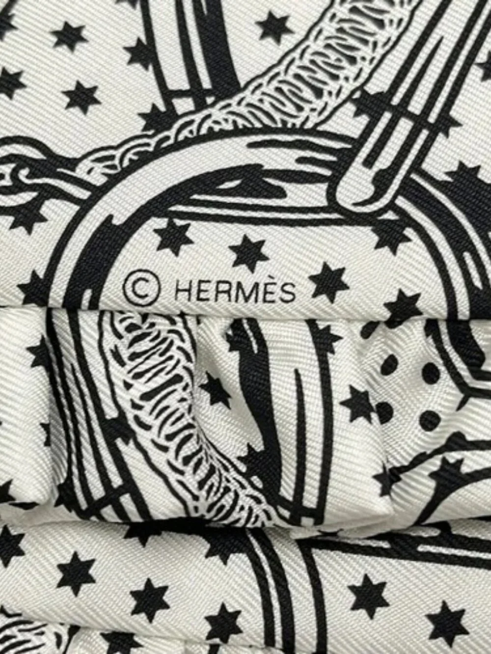 HERMES Twilly - White Black Scarf - Picture 2 of 5